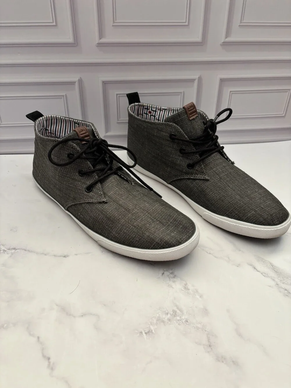 Ben Sherman Men’s Gray/White Canvas Lace-Up Sneakers Round Toe US 12 EU 45